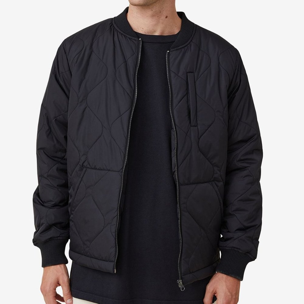 COTTON ON Men's Recycled Bomber Jacket Black 2XL B4HP